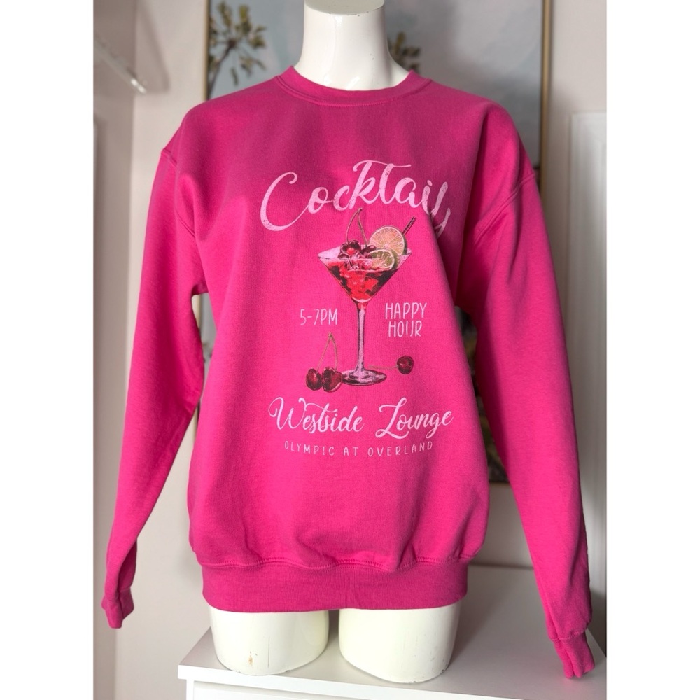 Forever 21 Pink Cocktails Graphic Fleece Crewneck Sweatshirt Women’s Large